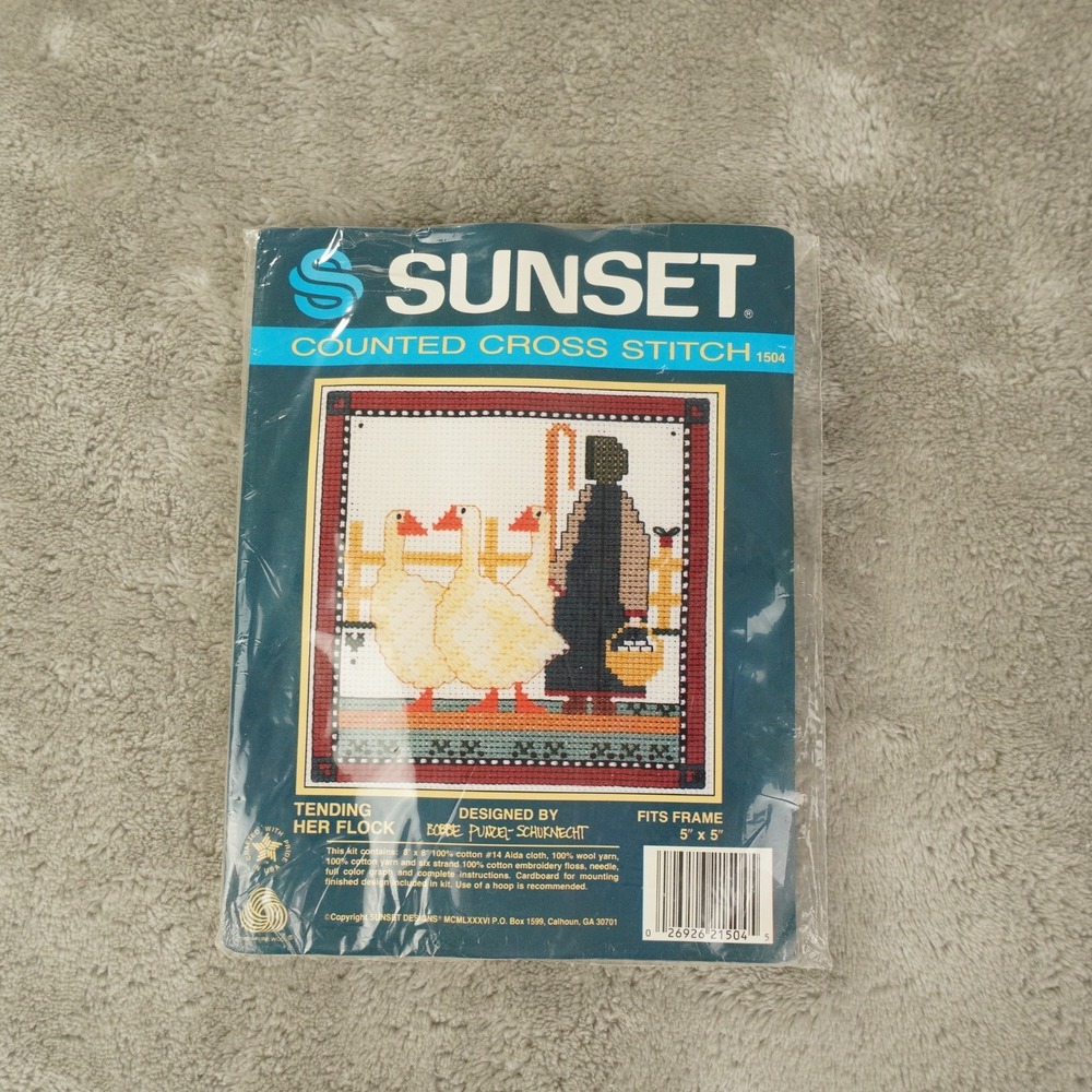 Sunset Counted Cross Stitch Kit Tending Her Flock Vintage 1504 Sealed USA 5x5